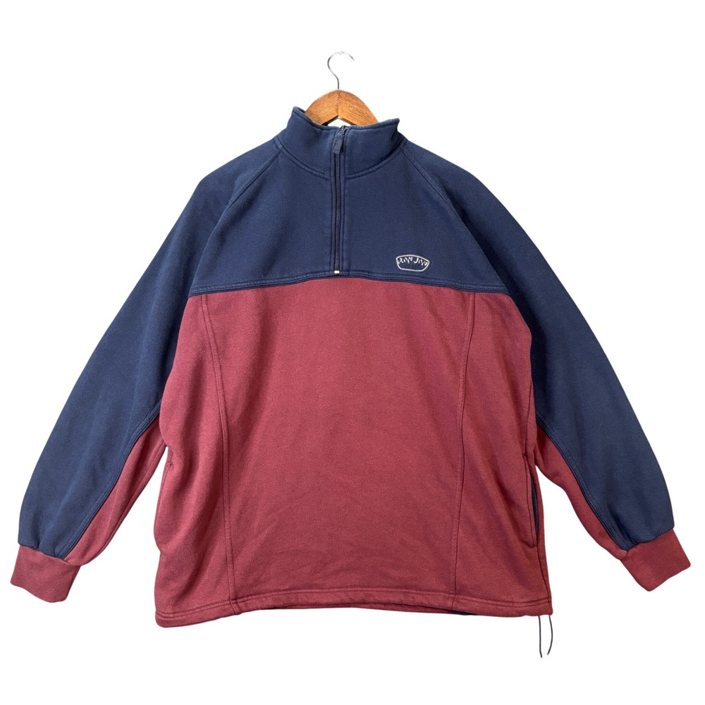 Ron Jon Surf Shop Quarter Zip Pullover Sweatshirt Navy Burgundy Colorblock L Y2K